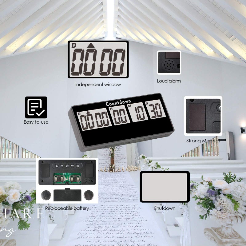 Jayron Retirement Countdown Timer - 9,999 Days Digital, Loud Alarms, Magnet Adsorption Stopwatch, Battery Operated, Replaceable, for Event Reminder, Pregnancy, Wedding, Kitchen (Black) - Image 3